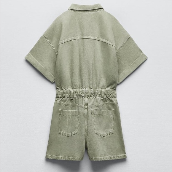 Zara romper jumpsuit denim jeans olive green - Picture 9 of 11